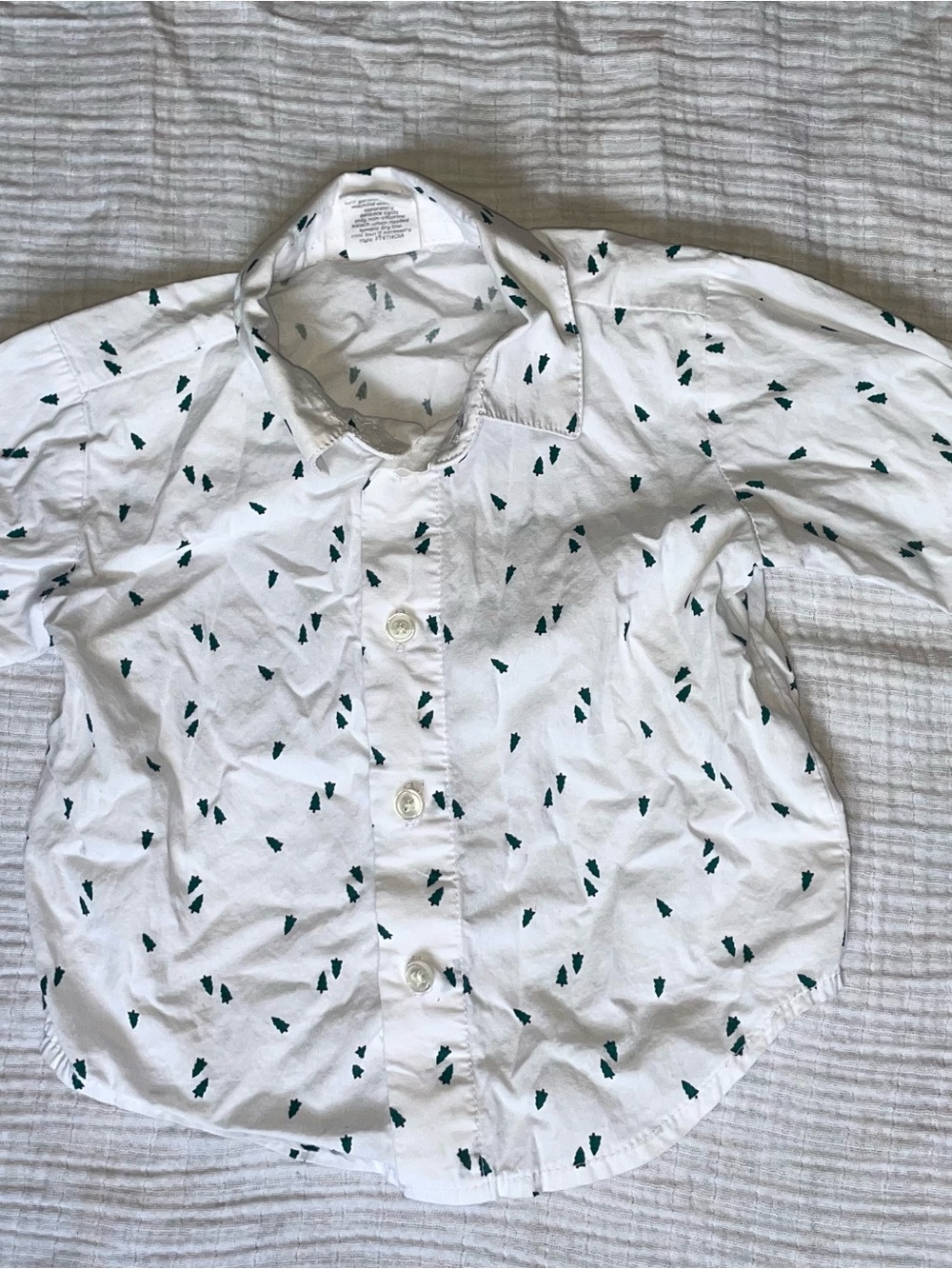 Starting Out White Button-Down Shirt with Christmas Tree Motif